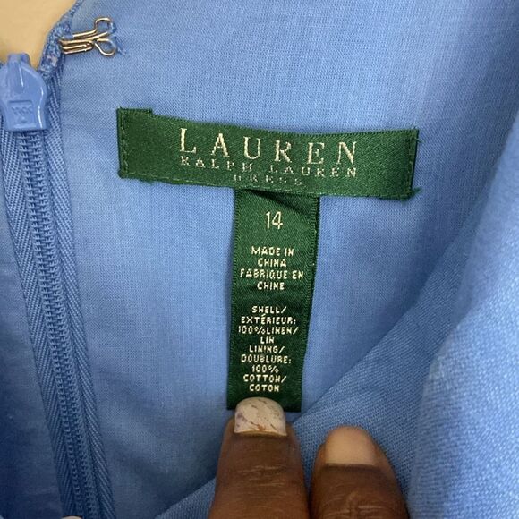 Lauren Ralph Lauren Blue Linen Drop Waist Pleated Skirt Dress size 14 Summer - Picture 6 of 12